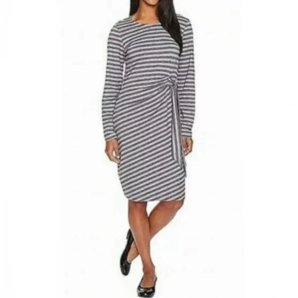 Exofficio Wanderlux Stripe Salama Dress in Charcoal Gray Small